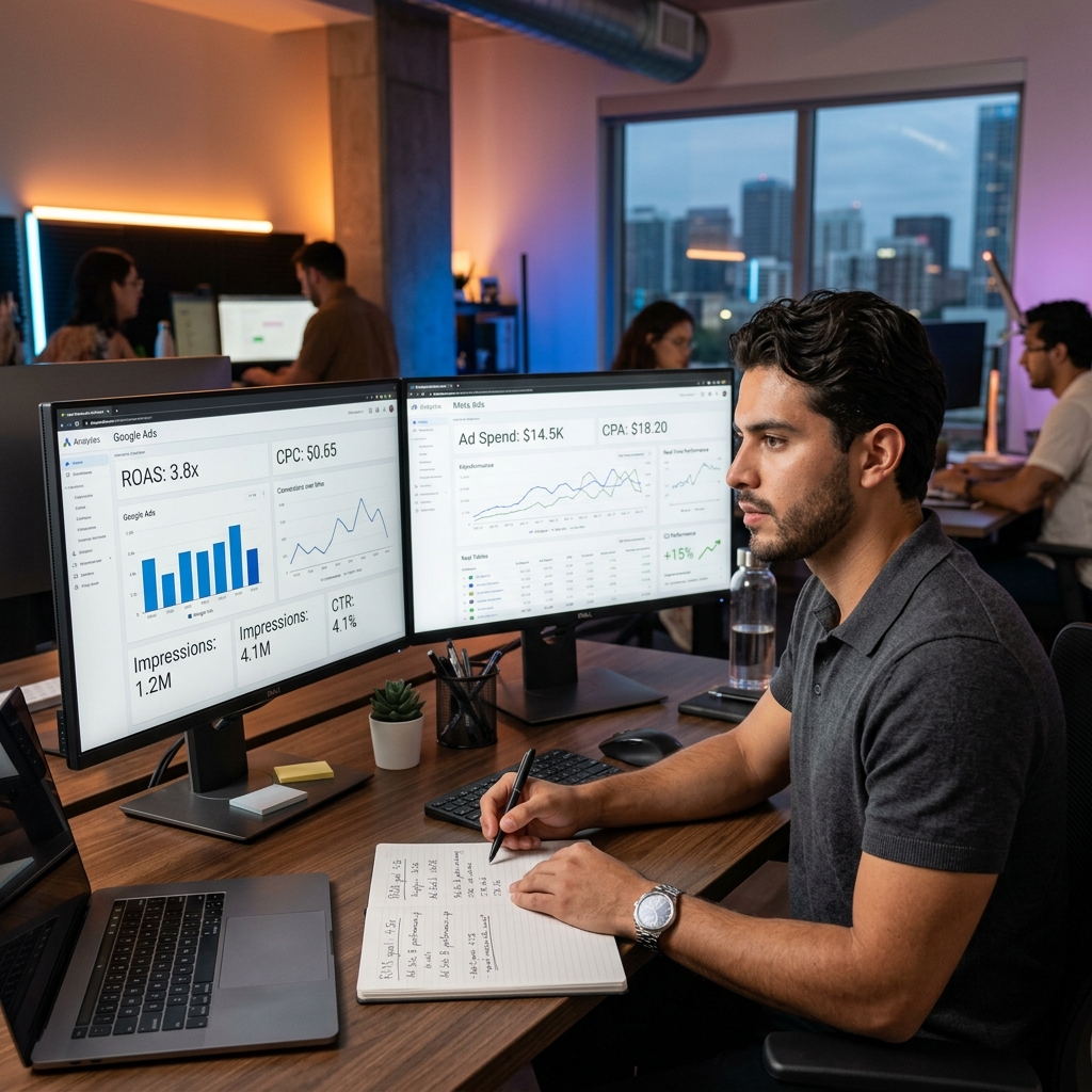 Emprendedor optimizando campañas digitales